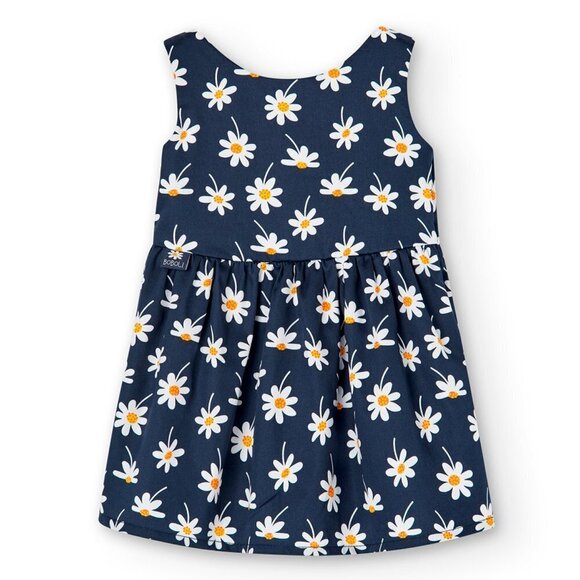 NWT Boboli navy satin dress with daisy print - Picture 1 of 7